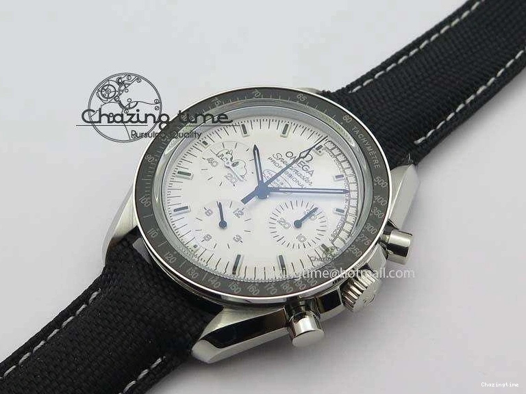 0202 TimelessDesign Speedmaster JHF SS Snoopy Award 45th Anniversary White Dial On Black Nylon Strap 8209